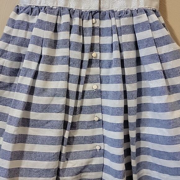 TAHARI BABY BLUE AND WHITE STRIPED SLEEVELESS DRESS WITH BOW, SIZE 4 - Picture 8 of 11